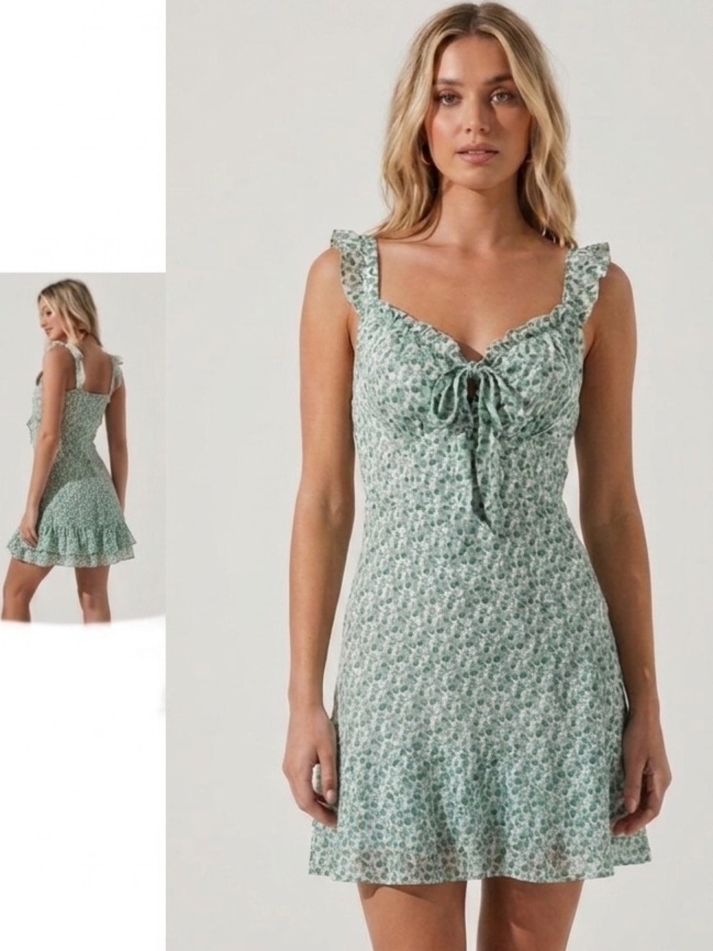 PrincessPolly Silk Floral Ruffle Hem Baba Doll Mini Dress Boho Flirty Tie Bust 8
